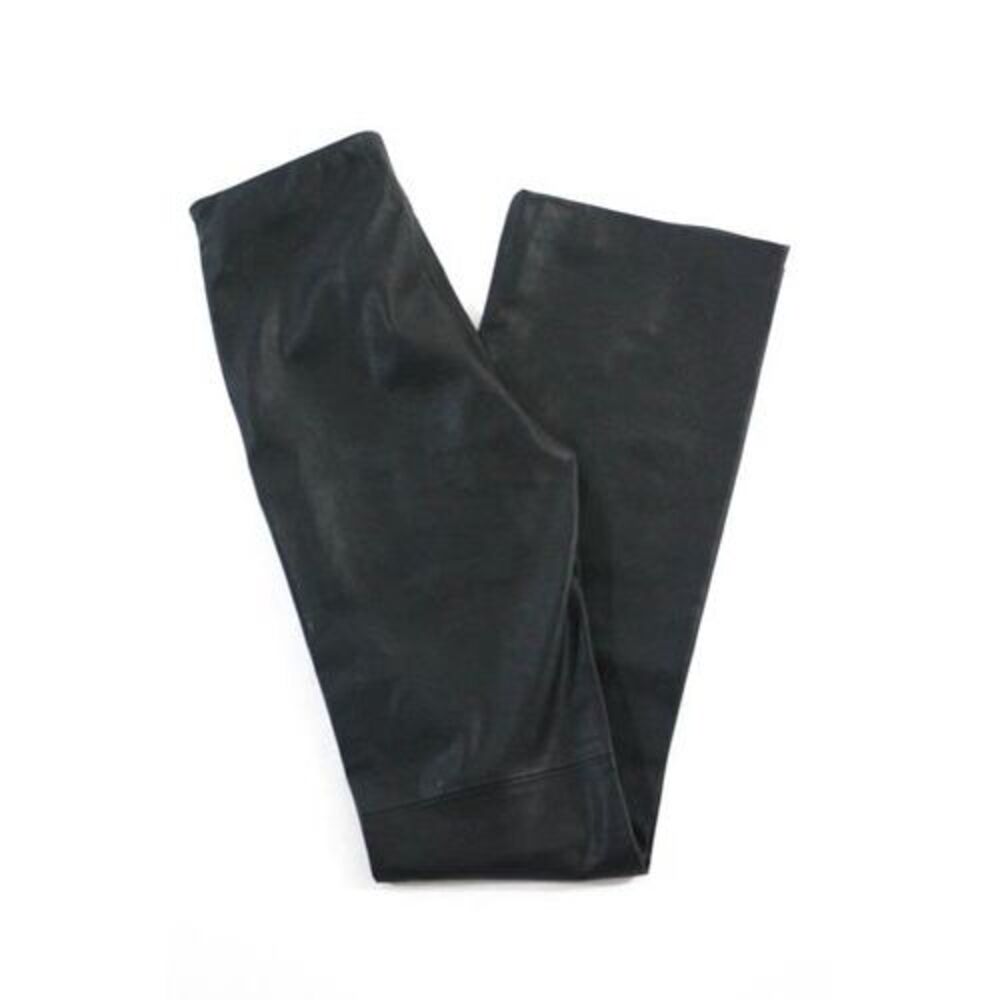 Zara Basic Black Faux Leather Elastic High Waist Boot Cut Pants Size Extra Small